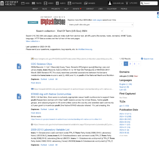 screenshot of Wayback Machine's EoT with keyword 